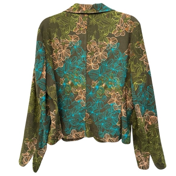 Silky Floral Blazer Jacket Green Blue Peach Button Front M/L - Picture 2 of 4